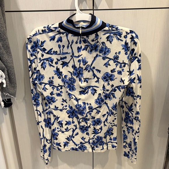 Tory Burch Blue Floral Long Sleeve Top - Picture 4 of 5